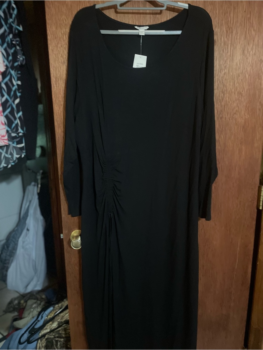 Cato Black Long Sleeve Ruched Side Maxi Dress